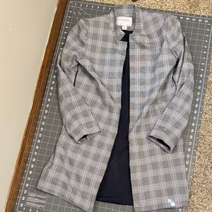 Carolina Belle Navy and Gray Plaid Open Front Coatigan